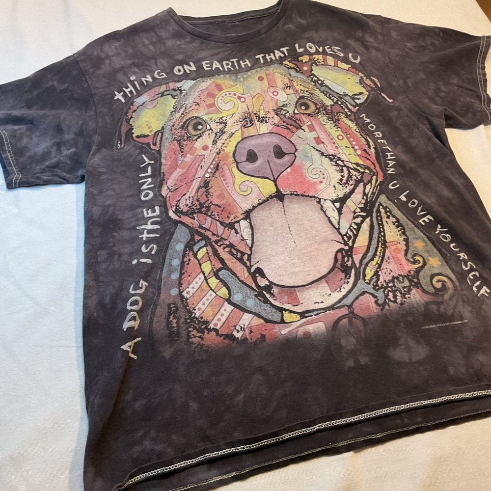 3D Tees Worn Dark Gray Short Sleeve Colorful Mosaic‎ Dog Face, Size L 42/44